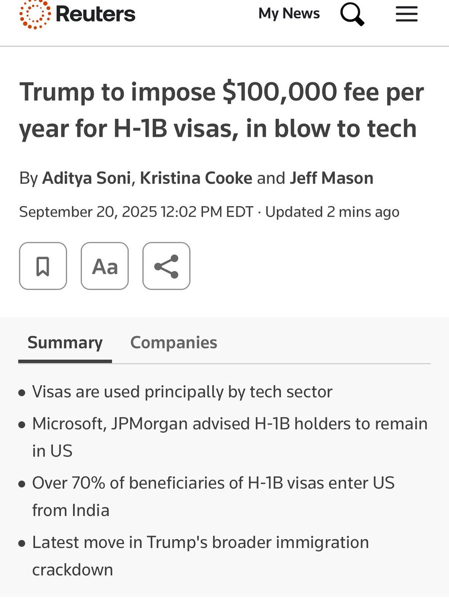 RepVenkat's tweet image. .@POTUS is now targeting high-skilled legal visa holders who contribute every day in technology, healthcare &amp;amp; many other areas.

This must be immediately challenged in federal court. We also must call out the xenophobia driving this disastrous policy.

reuters.com/business/media…