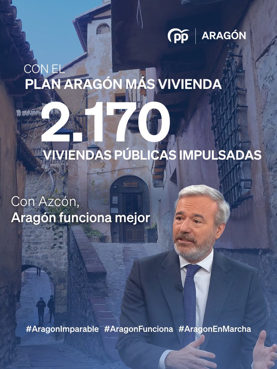 🏘️ Impulsamos Vivienda con el Plan 𝐀𝐫𝐚𝐠𝐨́𝐧 𝐌𝐚́𝐬 𝐕𝐢𝐯𝐢𝐞𝐧𝐝𝐚 (6 años - 300 mill €)

✔️355 en municipios de menos de 3.000 hab. (Programa 700)
✔️1.584 en Zaragoza
✔️104 en municipios turísticos (Más Vivienda, Mejor Turismo)
✔️274 en rehabilitación con Fondos Europeos