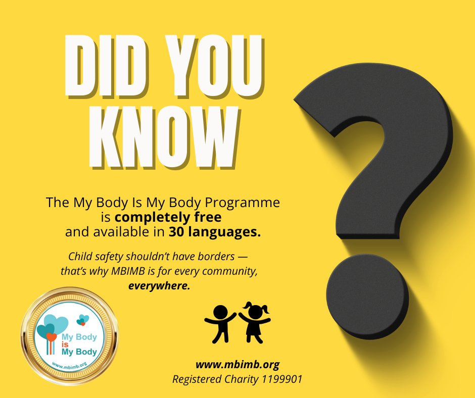 ChrissySykes's tweet photo. The My Body Is My Body Programme is completely free and available in 30 languages.
Child safety shouldn’t have borders — that’s why MBIMB is for every community, everywhere.
#ChildSafety #GlobalEducation #FreeResources https://t.co/rzN8D9sxmT