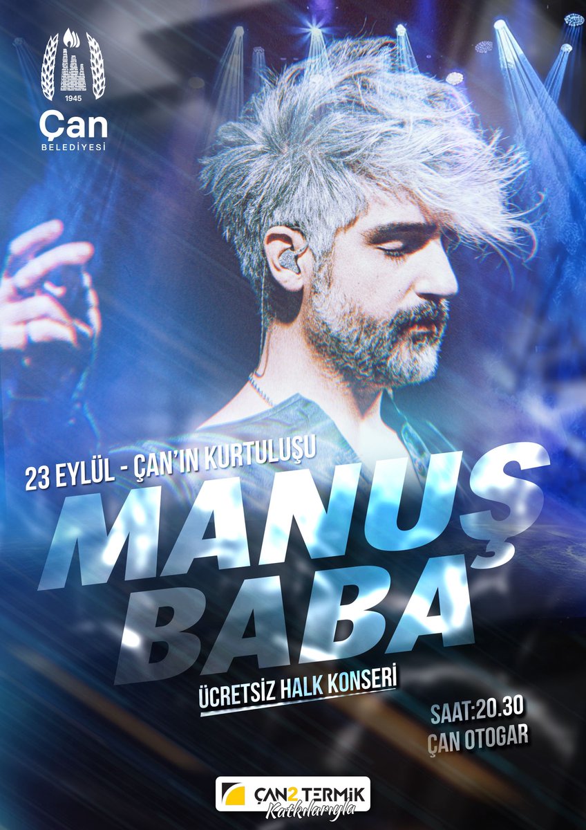 23 Eylül Salı akşamı düşman işgalinden kurtuluşunun 103. Yılı etkinlikleri kapsamında Çanakkale Çan'da olacağız. Bu anlamlı güne tüm halkımız davetlidir...
#manuşbaba #çanakkale #çan #kurtuluş #kutlama #konser #etkinlik