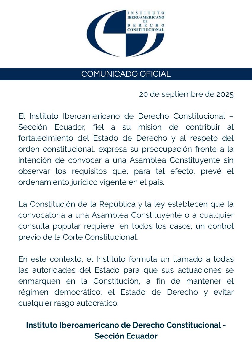 Comunicado del Instituto Iberoamericano de Derecho Constitucional -Sección Ecuador.
