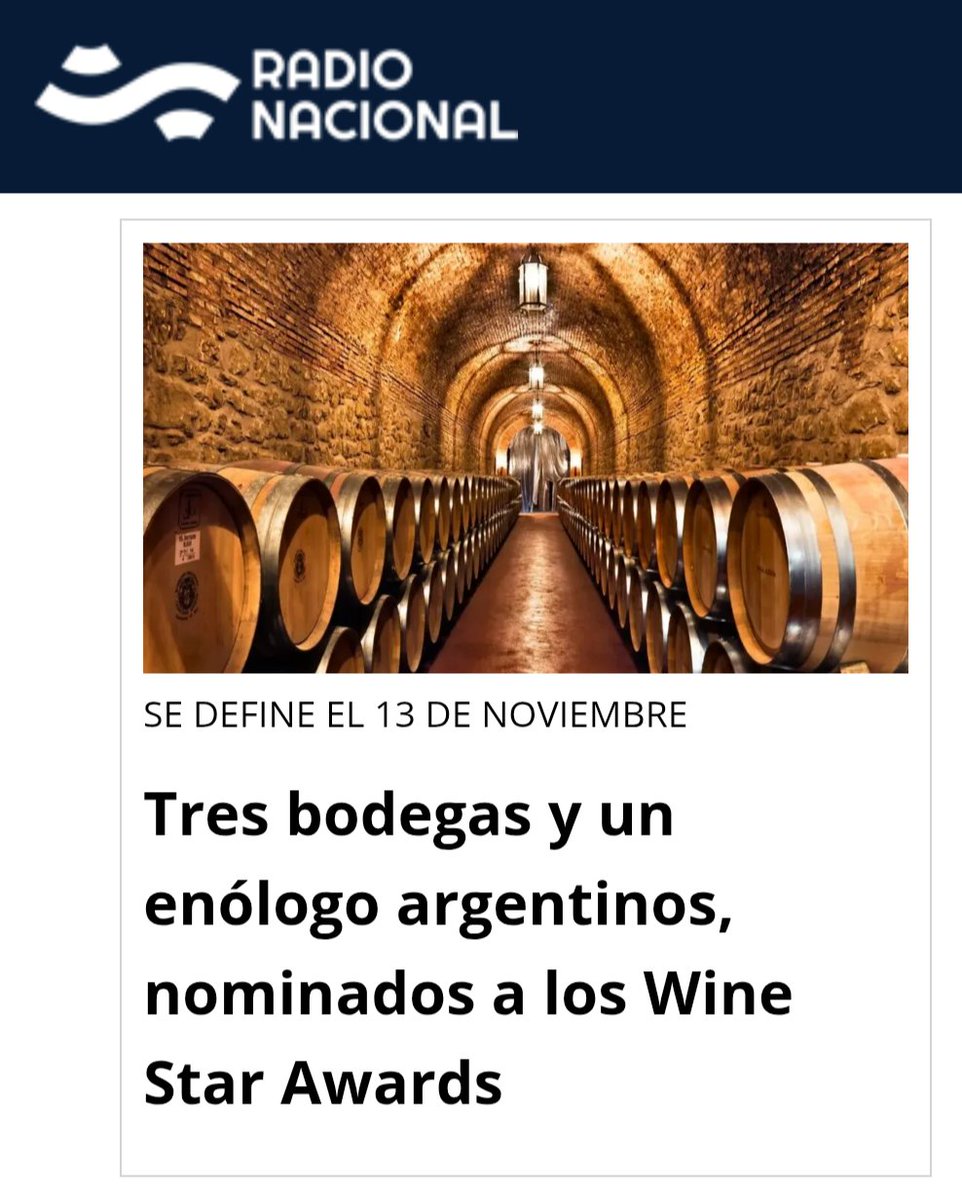 Tres bodegas y un enólogo argentinos fueron nominados a los premios Wine Star Awards 2025 de la revista estadounidense Wine Enthusiast, que reconocen a las personas y empresas que realizan contribuciones destacadas a la industria del vino y las bebidas. 👇🏻 radionacional.com.ar/tres-bodegas-y…