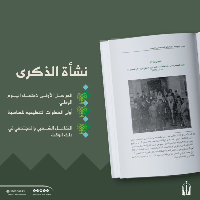 Darahfoundation's tweet photo. #صدر_حديثًا |
بمناسبة #اليوم_الوطني_السعودي95 أصدرت #دارة_الملك_عبدالعزيز كتاب "تاريخ ذكرى اليوم الوطني للمملكة العربية السعودية" يستعرض محطات هذه المناسبة، منذ بواكيرها الأولى.
#عزنا_بطبعنا