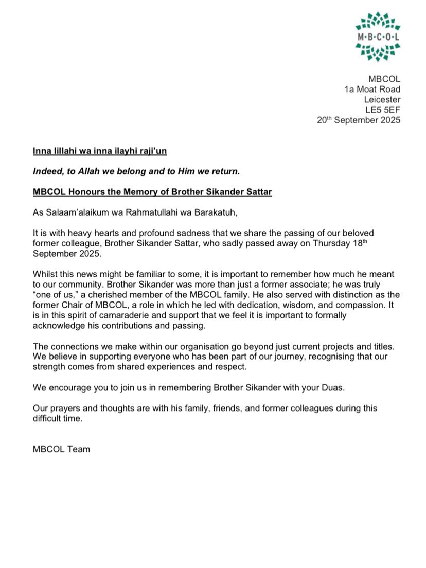 MBCOL CONDOLENCE LETTER
