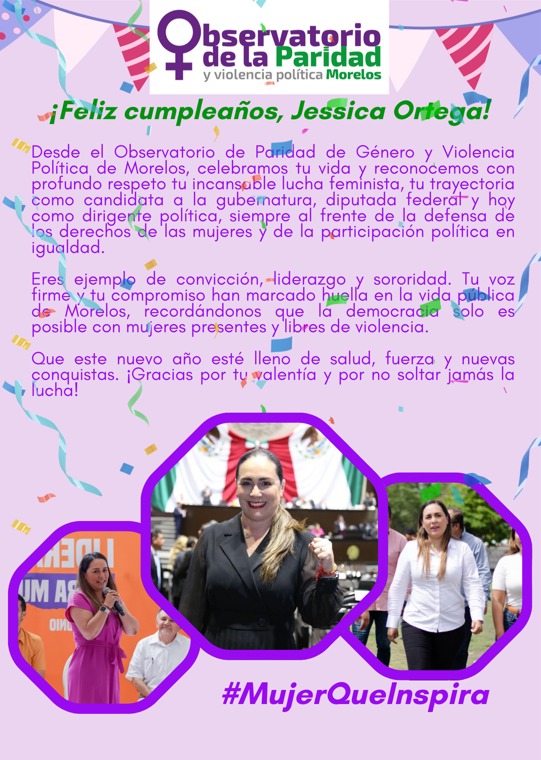 Desde el Observato, celebramos tu vida querida @JessicaOrtega,  reconocemos con profundo respeto tu incansable lucha feminista, tu trayectoria como mujer política.
¡Feliz cumpleaños!

 #MujeresQueAbrenCamino #MujerQueInspira 
#NosotrasObservamos