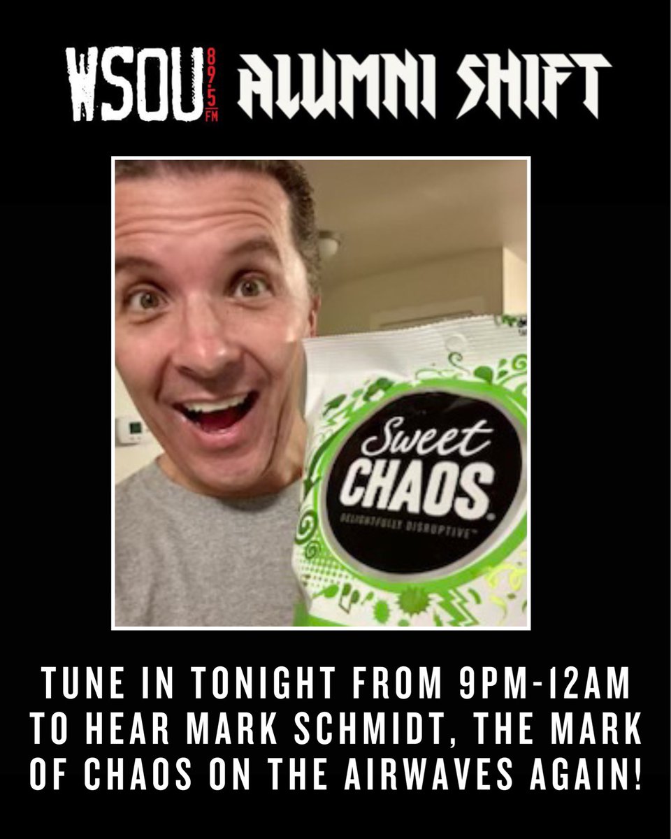 WSOU's tweet image. Tune in for this week's WSOU Alumni Shift TONIGHT with Mark Schmidt, The Mark of Chaos! From 9 PM to 12 AM, only on 89.5 FM WSOU 📻🔥