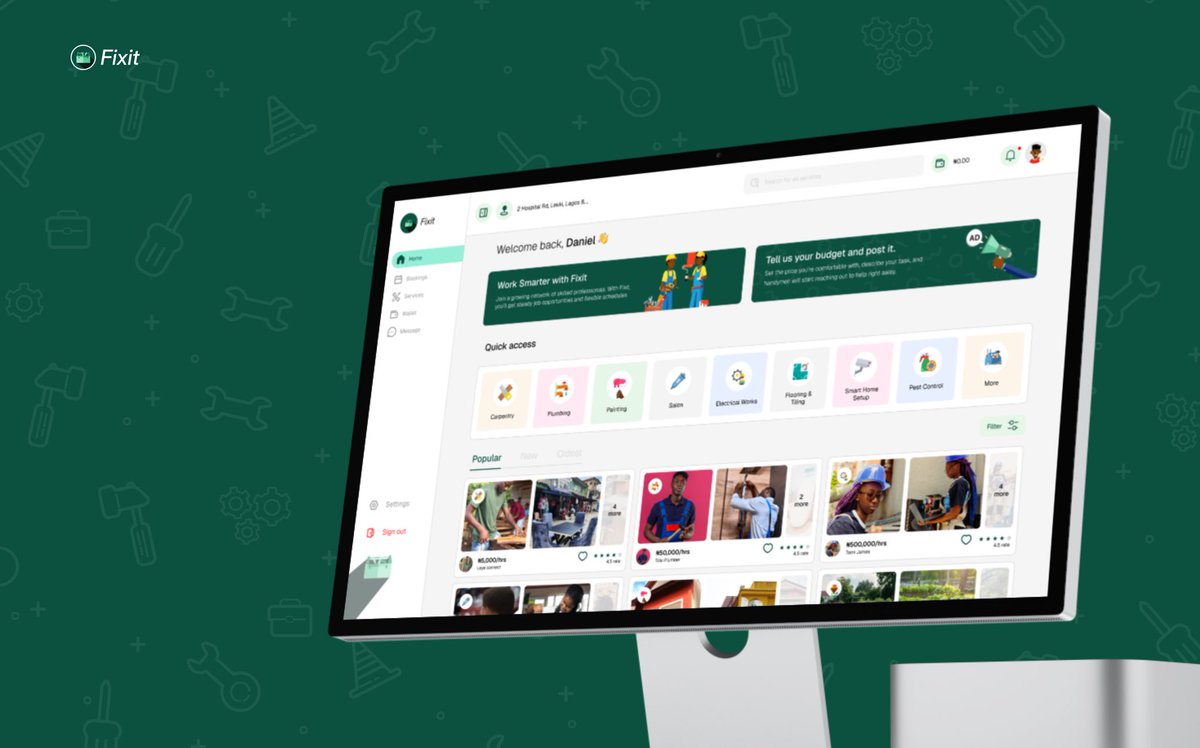 Fixit! Handyman marketplace, had to jump on the design challenge… Still a work in progress 🤧 <a href="/leyeConnect/">LEYE</a>