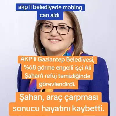 <a href="/Akparti/">AK Parti</a>  <a href="/GaziantepBeld/">Gaziantep Büyükşehir</a> de mobing  can aldı görme engelli işçiyi çöpe vermek cinayete tesebbustur <a href="/FatmaSahin/">Fatma Şahin</a> açıklama bekliyoruz <a href="/a_hatunoglu/">Ahmet Fatih Hatunoglu</a> <a href="/_ozgedemir_/">Özge DEMİR</a> <a href="/pinaryaziyor/">Pınar Aydın</a> <a href="/sarseven/">Serdar Arseven</a> <a href="/mustafadilek/">Mustafa Dilek</a> <a href="/ErcanSeki/">ERCAN ABİ</a> <a href="/Yldrm_brhn/">Burhan yıldırım</a> <a href="/NesimeSelvi/">Nesime Selvi</a> <a href="/mtgundogan/">Prof. Dr. Mete GÜNDOĞAN</a> <a href="/alpaslanyildiz_/">Alpaslan YILDIZ 🇹🇷</a> <a href="/_cevdetyilmaz/">Cevdet Yılmaz</a>