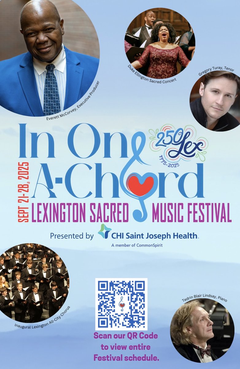 Tickets are still available for the “In One A-Chord: Lexington Sacred Music Festival” presented by CHI Saint Joseph Health happening September 21 – 28 as part of 250Lex. 

Celebrate Lexington’s 250th with the music that fills our churches, chapels, sanctuaries, synagogues, houses