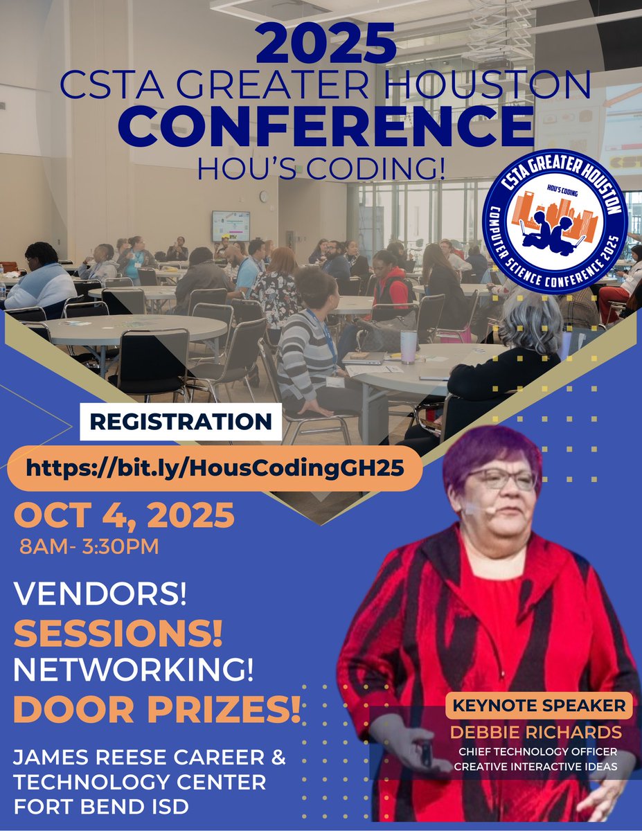 CSTAGreaterHou's tweet image. 🚀 It’s not too late! Join @CSTAGreaterHou one-day coding conference
🎉 Scholarships + info here:
bit.ly/HousCodingScho…
#HousCoding #CSTA
bit.ly/HousCodingGH25