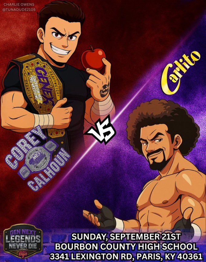 I know there’s a bunch of wrestling going on today between #Wrestlepalooza #AEWAllOut #GCWHomecoming but tomorrow - the Maniwa fam will be at <a href="/Gnextpro/">Generation Next Pro Wrestling</a> in Paris, KY!

🎟️ - tinyurl.com/WrestleSummit2
<a href="/Litocolon279/">carlito</a> <a href="/SharkBoy24_7/">Shark Boy</a> <a href="/TheBadReed/">Myron Reed</a> <a href="/Kelly_WP/">𝐊𝐈𝐋𝐋𝐄𝐑 𝐊𝐄𝐋𝐋𝐘</a> <a href="/legendoflarryd/">Larry Fn D</a> <a href="/TheJakeCrist/">Jake Crist</a>