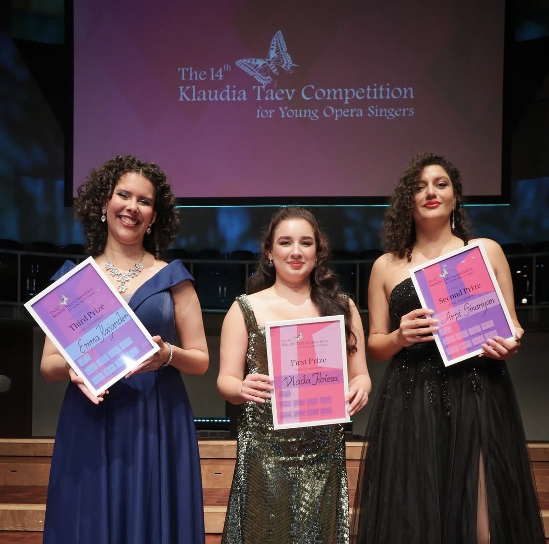 PromFestEST's tweet photo. The 14th Klaudia Taev Competition is finished. Here are the prize winners, all sopranos:
The 1st Prize - Vlada Koieva (Ukraine)
The 2nd Prize - Arpi Sinanyan (Armenia)
The 3rd Prize - Emma Kajander (Finland) https://t.co/mEMJmDKXza