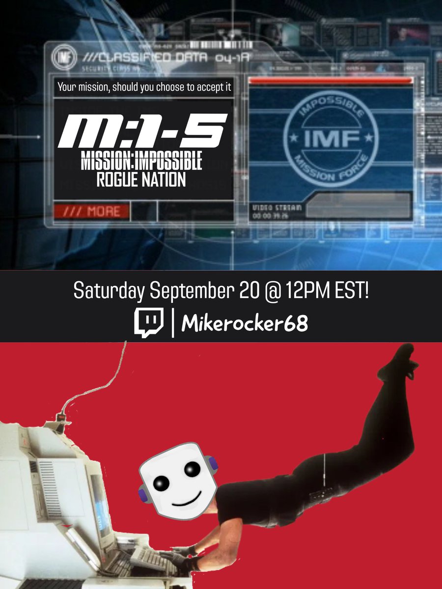 LIVE NOW
One Man. One Stream. Every Mission. (#40)
Now watching: "Mission: Impossible 5 Rogue nation"
twitch.tv/mikerocker68