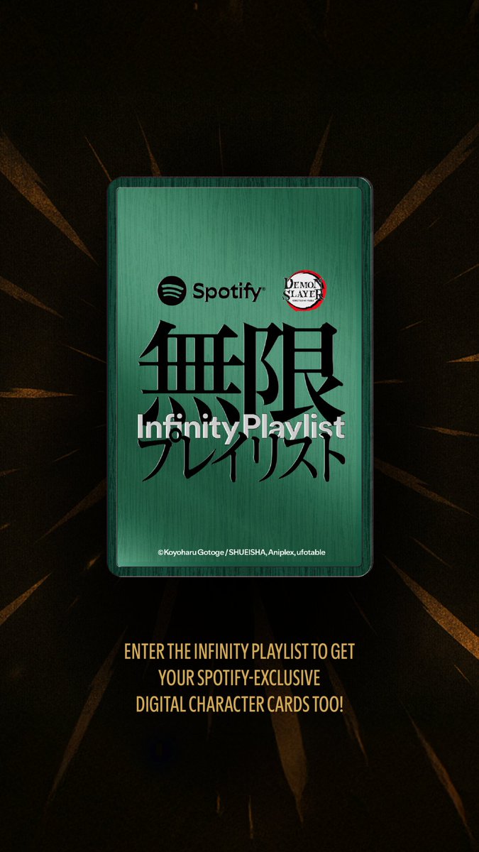 JoseJ_94's tweet photo. Enter the Infinity Playlist to get your Spotify-exclusive digital character cards too! #SpotifyInfinityPlaylist #DemonSlayer #鬼滅の刃
https://t.co/fo308Tt7cH https://t.co/ms6lhlEeVT