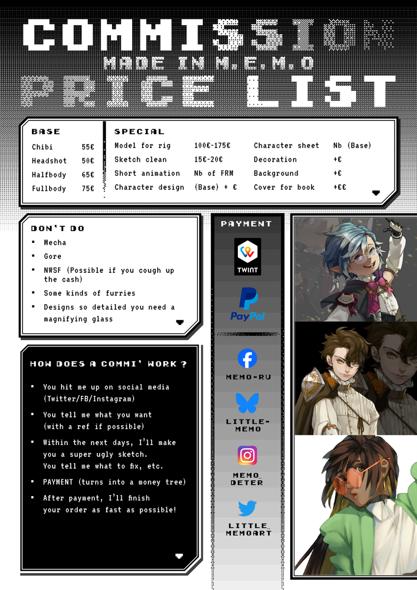 Little_MemoArt's tweet photo. Here we go !

COMMISSION OPEN 🎉
(yes after one year o -o''')

A share, a like, a comment are always welcome!

You can also simply come and ask me for the possible price if you are curious about how much your project would cost !

#commissionsopen #commissionopen #Commission https://t.co/dAXu33xhsv
