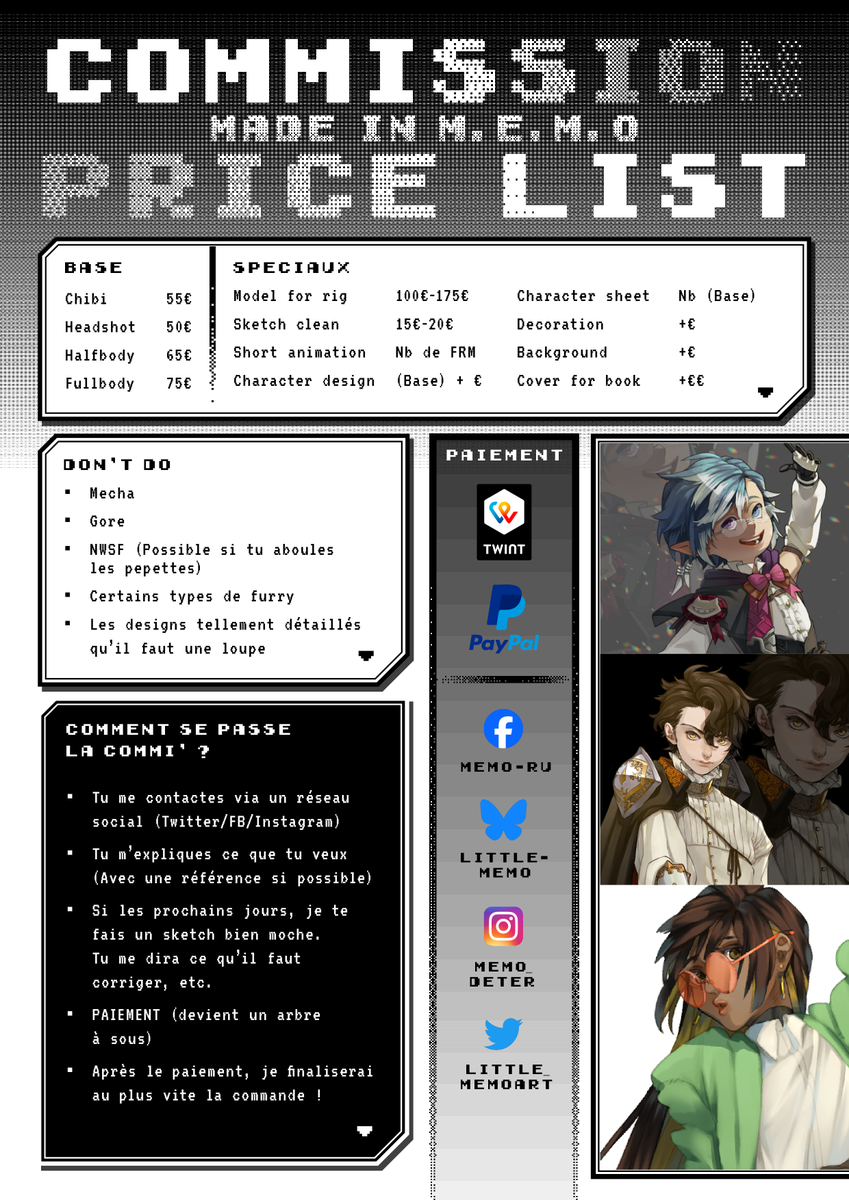 Little_MemoArt's tweet photo. Here we go !

COMMISSION OPEN 🎉
(yes after one year o -o''')

A share, a like, a comment are always welcome!

You can also simply come and ask me for the possible price if you are curious about how much your project would cost !

#commissionsopen #commissionopen #Commission https://t.co/dAXu33xhsv
