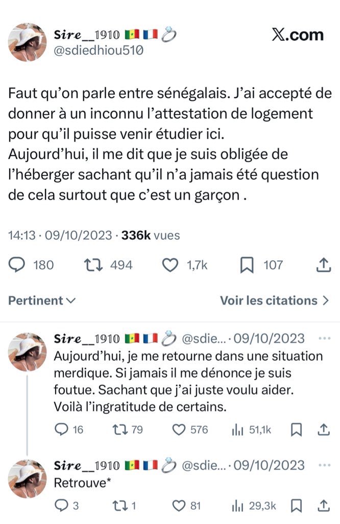@ sdiedhiou510 avait accepté d’aider en donnant une attestation de logement, et voilà comment ça s’est mal terminé. La preuve que personne ne doit être forcé à héberger qui que ce soit.
👉 Aidons-nous, oui, mais toujours dans le respect et la transparence. 🇸🇳