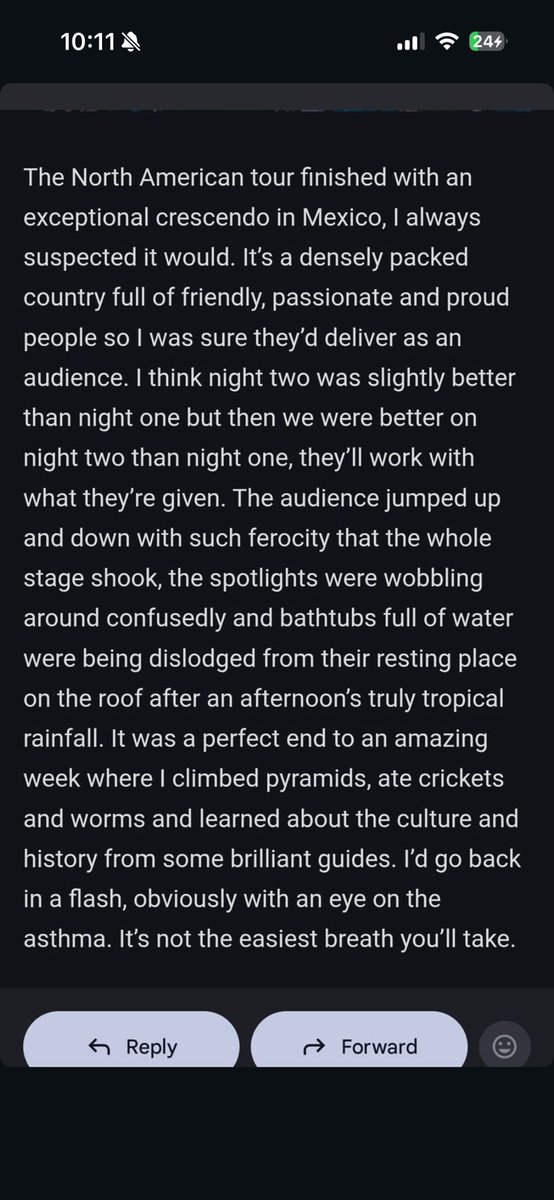 El tecladista de Oasis también piensa que el concierto del 13 de septiembre fue mejor que el del 12. 🤭

Y pues lo que decía, la banda estaba menos conectada el 12 y eso afectó al público y el 13 la banda llegó con un mood completamente diferente y la gente reaccionó diferente.
