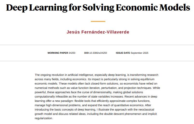 A survey of how to use deep learning to solve equilibrium models in economics, from Jesús Fernández-Villaverde nber.org/papers/w34250