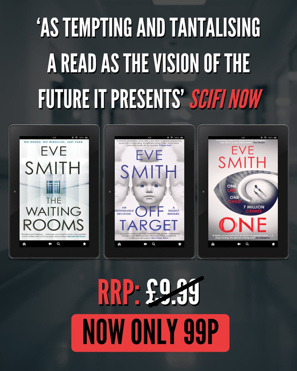 OrendaBooks's tweet photo. ๐#UK #eBook #DEALS!๐ฅ
THREE of @evecsmith's high-stakes, eerily prescient #Speculative #Thrillers are ALL on #Sale for #99p each on Kindle! ๐
๐๏ธ #ONE - https://t.co/1QdWyJT6Am
๐ถ #OffTarget - https://t.co/kUb3lPAtCm
๐ฅ #TheWaitingRooms - https://t.co/rXUUtvQjOQ
#BookX https://t.co/AozFHtQHYO