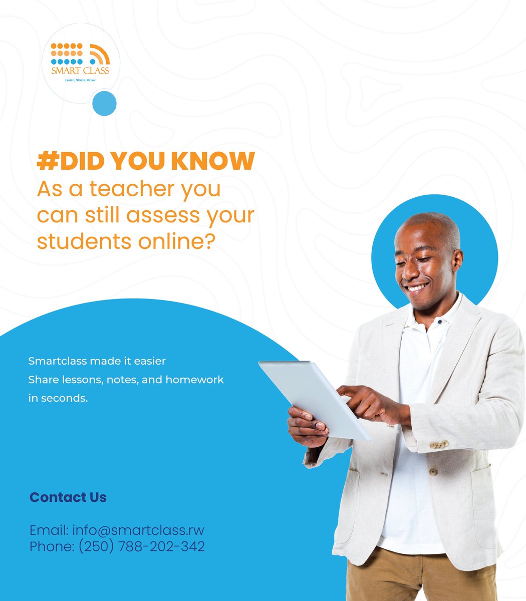 SmartClassRw's tweet image. Teaching doesn’t stop in the classroom!
With SmartClass, you can assess, share notes &amp;amp; assign homework online. 🌍📚
#UCIWorldChampionship2025 #SmartClass