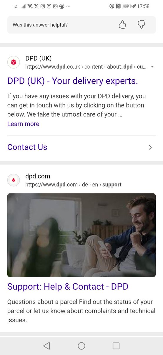Hi <a href="/DPDCare/">DPD Customer Care</a> I've been home all afternoon only to receive a message &amp; a photo from a 100 yards away telling me I wasn't in!  If your driver had bothered to phone me he would have been able to deliver my items!
Clearly not delivery experts!