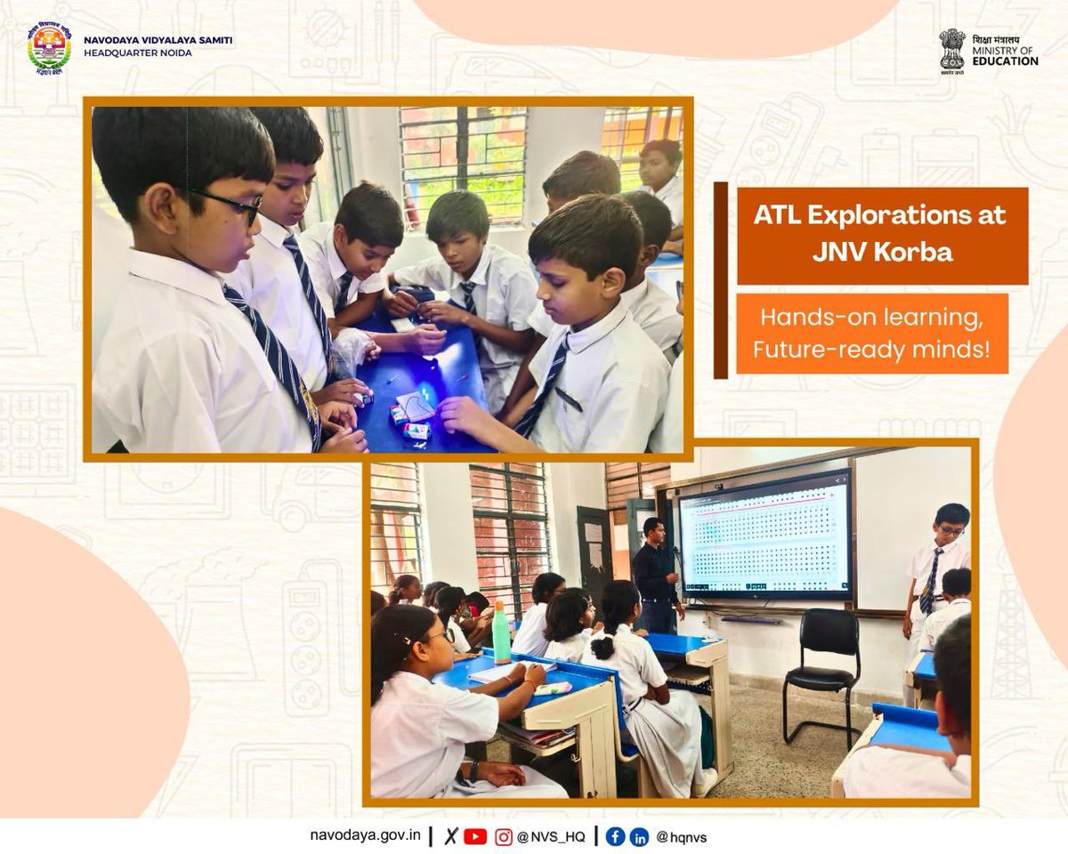 Young innovators at PM Shri JNV, Korba explored hands-on learning under ATL Activity! 
 
They were introduced to Breadboard, LEDs, resistors, series-parallel circuits, ultrasonic sensors &amp; jumper wires — igniting curiosity &amp; nurturing 21st-century skills.

#JNVActivity #NVS #JNV