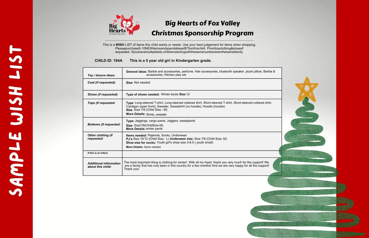 🎄✨ Christmas wish lists are already coming in! ✨🎄

Right now, we need sponsors to shop for local children. You’ll be matched with a child’s list and bring the joy of Christmas morning to a family who truly needs it.

👉 Sign up today: bigheartsfv.org/christmas-spon…