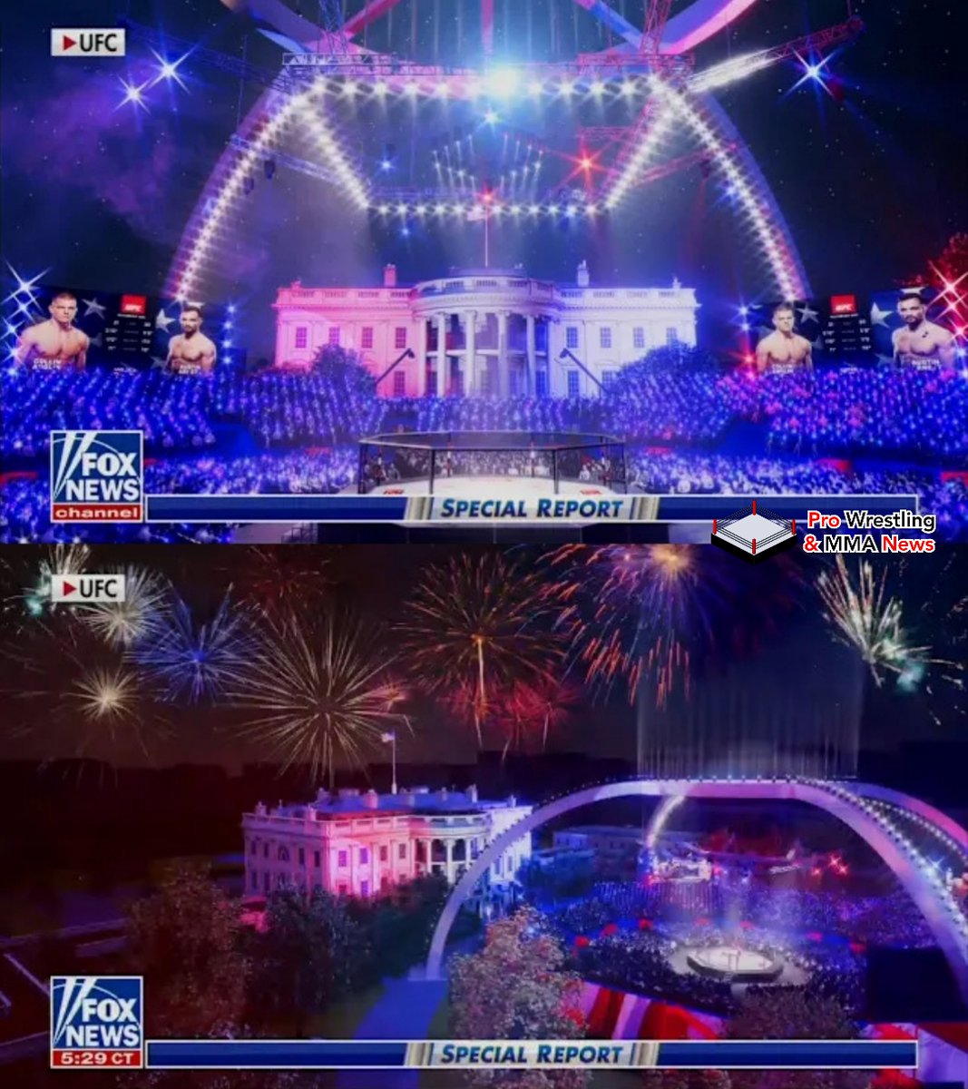 UFC CEO Dana White shared concept photos of the #UFC event at the White House, scheduled for July 4, 2026, outlining what the event might look like. 

Source: Fox News