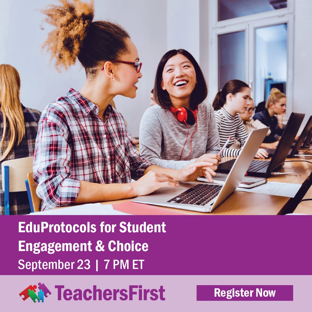 TeachersFirst's tweet image. Don’t miss your opportunity to transform your classroom routines into meaningful learning experiences. Join our #EduProtocols workshop Sept 23. Register: bit.ly/467kGyB  #StudentChoice