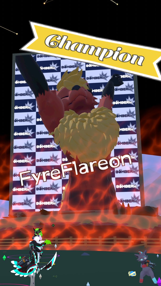 The sweet taste of victory, best displayed by having your picture plastered on a giant banner. :3 !

#VRChat 
♟: BOMBERio