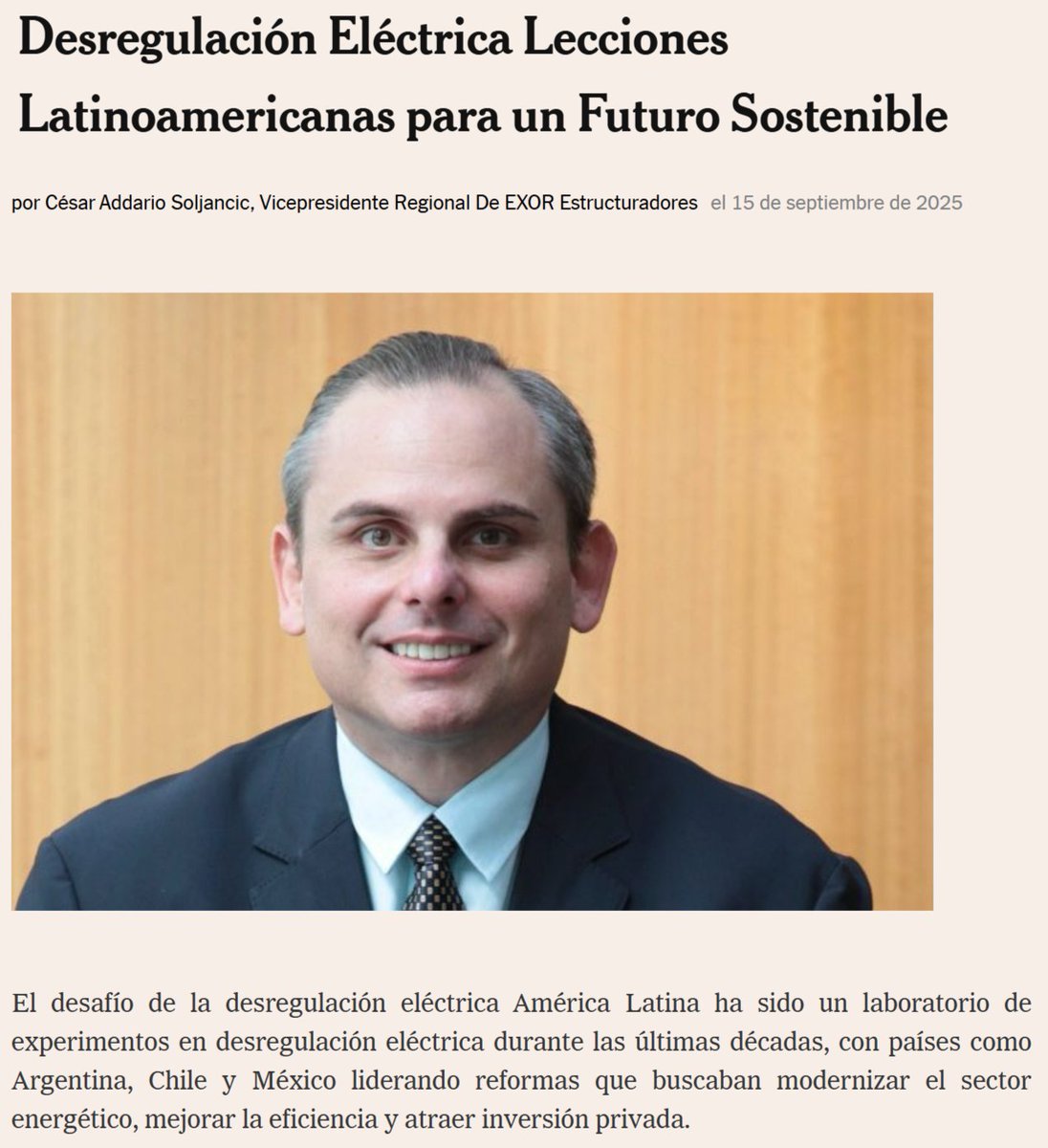 🔌 En mi columna para @5diaspy analizo las lecciones de desregulación eléctrica en América Latina para Paraguay.
Argentina, Chile y México nos enseñan que la apertura del mercado energético debe ser estratégica:
⚡ Marco regulatorio sólido
⚡ Protección al consumidor
⚡