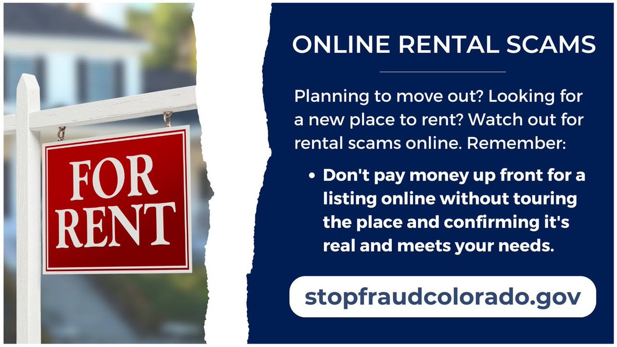 Finding a new place to live is stressful enough. Don't let scammers make it even tougher. Always research rental properties thoroughly and tour the property in person before signing anything or paying any money. If you spot a scam, report it here: bit.ly/47ehh1V.