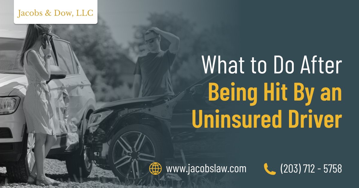 Getting into a car accident is stressful enough, but discovering the at-fault driver has no insurance can make the situation feel overwhelming. The team at Jacobs &amp; Dow, LLC, shares what to do after being hit by an uninsured driver in our latest blog. ow.ly/Tfk750WZ5hh
