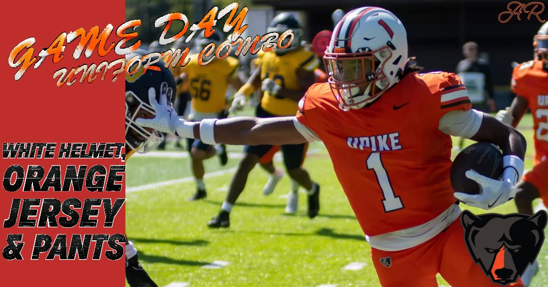 UPIKEFOOTBALL's tweet photo. 🚨 GAMEDAY DRIP 🚨
Blinding 'em with the ⬜️ white helmet, then hitting 'em with that 🟧 orange jersey and pants combo🟧 This ain't just a uniform; it's a statement🐻🐻
⚡ Fresh fits.
⚡ Big hits.
⚡ Nothing but business.
🐻 Let’s make a statement, Bear Nation!
#Pikeville #BearNation #GameDay #UnleashTheBear #NAIAFootball #BearRaid