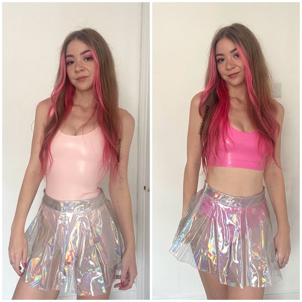 urqueenpinky's tweet photo. 1 or 2? 
which shiny latex outfit is your favourite? what makes you tingle the most? https://t.co/xigj0P7WHz