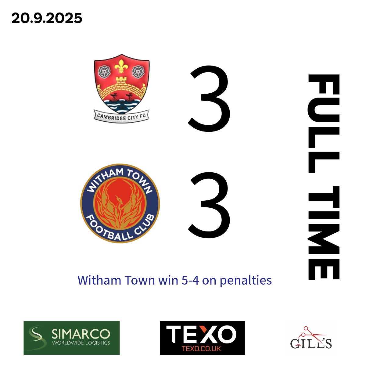 WE’RE THROUGH TO THE NEXT ROUND!

It took another penalty shootout to secure today’s FA Trophy win – and that was after playing the last 30 minutes with 10 men!

A fantastic result, and now we look ahead to Monday to find out who we’ll face in the 3rd qualifying round.