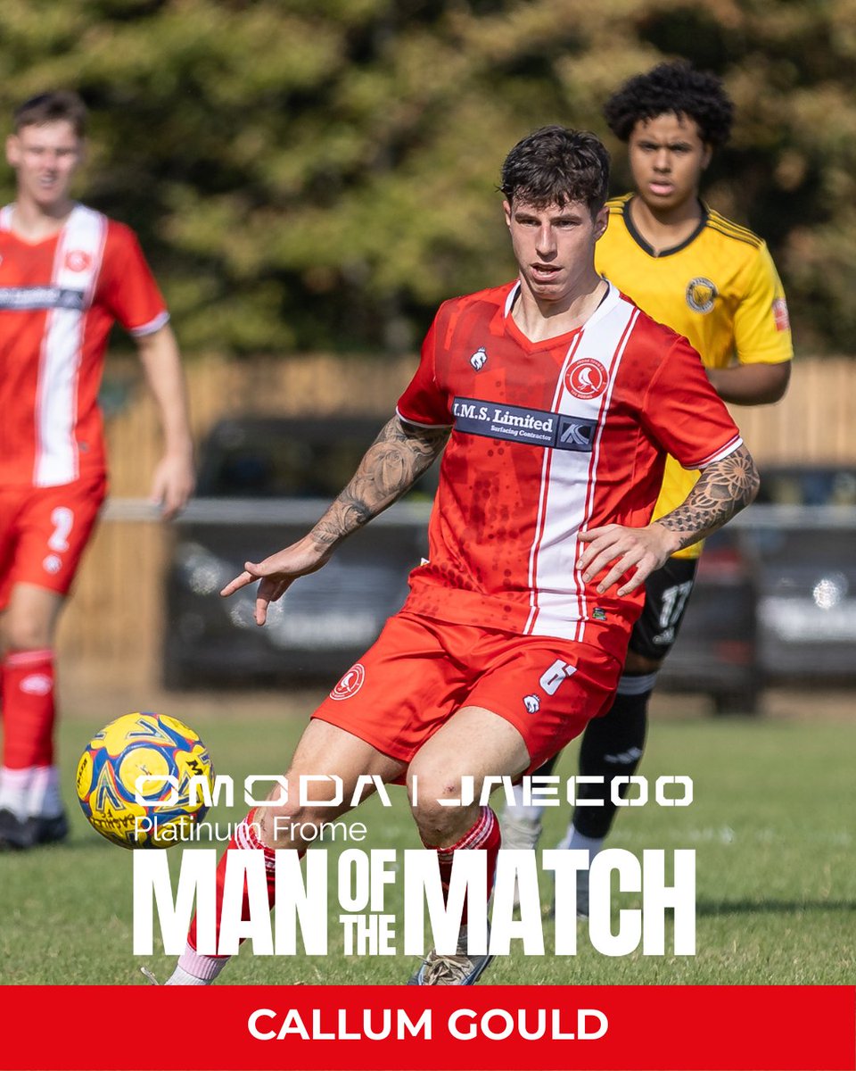 FromeTownFC's tweet photo. 🔴⚽ The Platinum OMODA &amp; JAECOO  MAN OF THE MATCH ⚽🔴

A huge shoutout to Callum Gould – today's standout performer in our clash against Mousehole! 💪⚽

Solid, composed, and absolutely relentless from start to finish.

Well deserved, Callum! 👏

#MOTM | #FromeTown https://t.co/96hopZIKhp