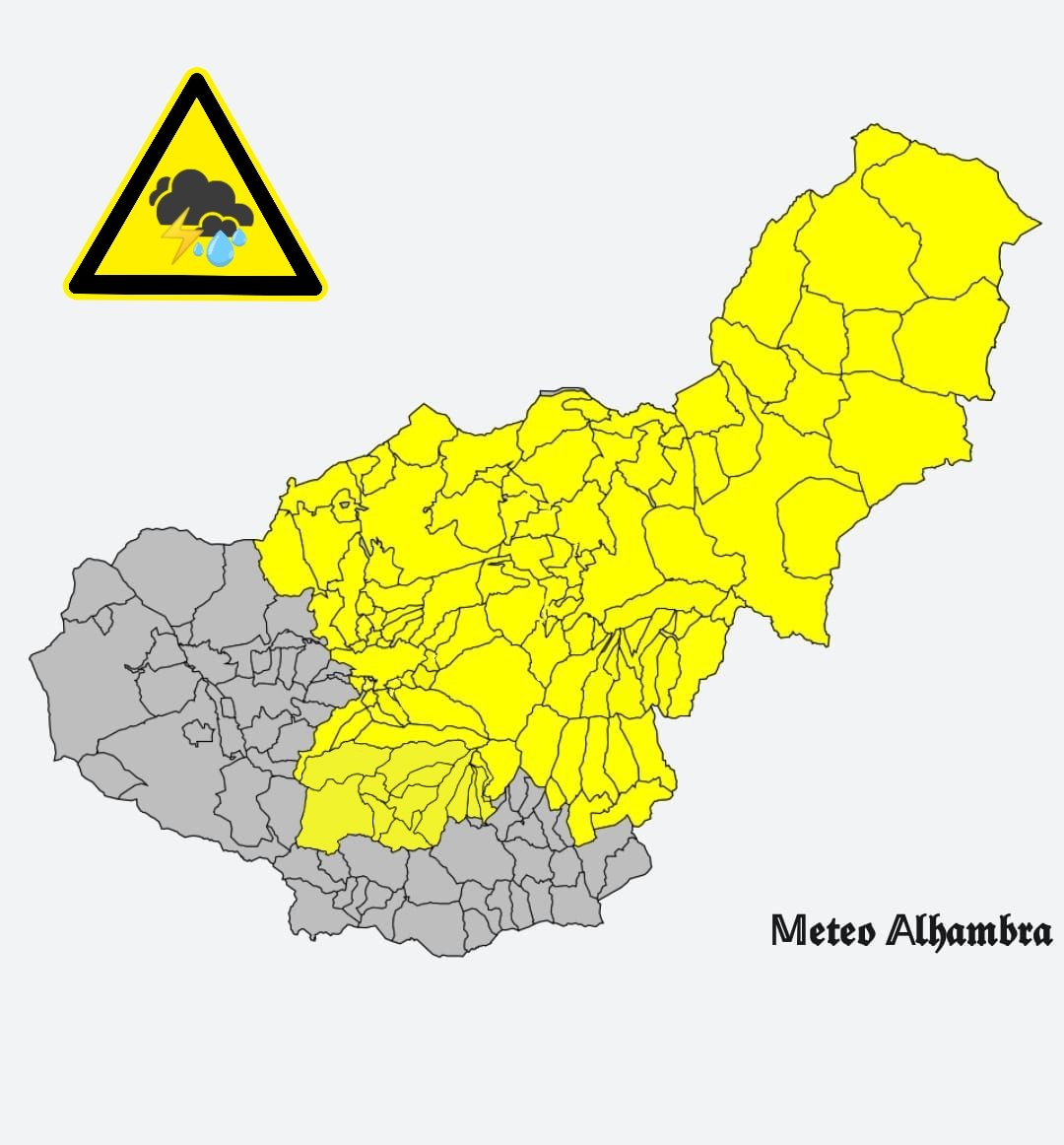 ⚠️TORMENTAS⛈️

Riesgo moderado por tormentas en el interior de la provincia durante la tarde de mañana Domingo, se pueden dar chubascos o tormentas en zonas de sierra, no se descartan que se descuelguen a municipios cercanos

Más info esta noche en meteoalhambra.es/riesgos-vigent…

⬇️⬇️⬇️