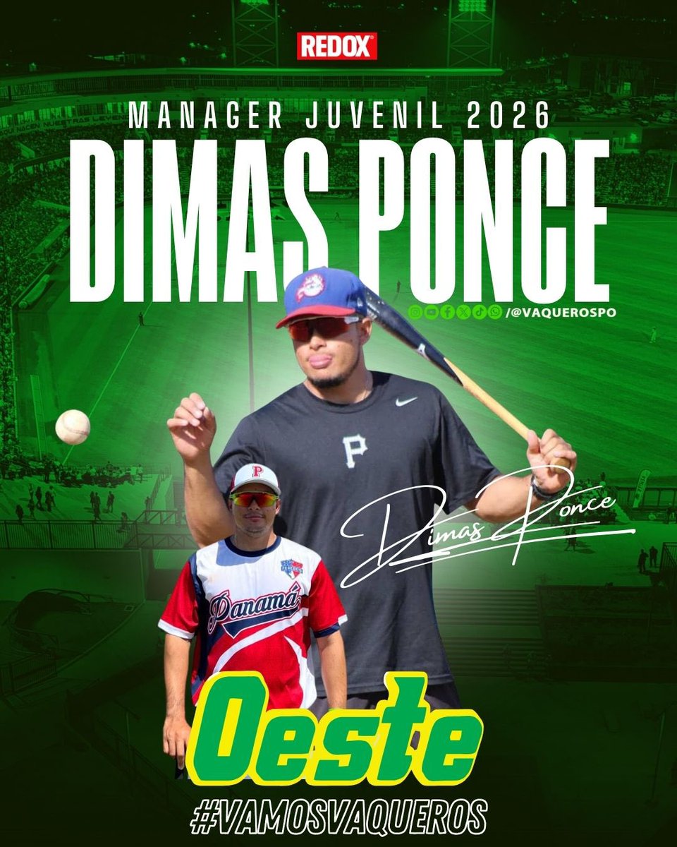 📣ANUNCIO OFICIAL ⚾️

✅ ¡DIMAS PONCE NUEVO MANAGER DE NUESTRA CATEGORÍA JUVENIL 2026! 🤠 el ex pelotero profesional Chiricano y tricampeón Juvenil, tomará el comando de nuestro equipo juvenil para la temporada 2026. 

#VamosVaqueros