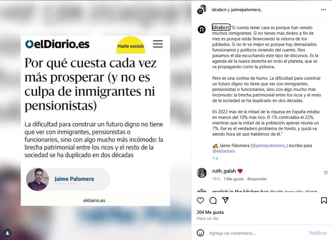 "La dificultad para construir un futuro digno no tiene que ver con inmigrantes, pensionistas o funcionarios, sino con algo mucho más incómodo: la brecha patrimonial entre los ricos y el resto de la sociedad se ha duplicado en dos décadas". <a href="/JaimePalomera/">Jaime Palomera</a>
