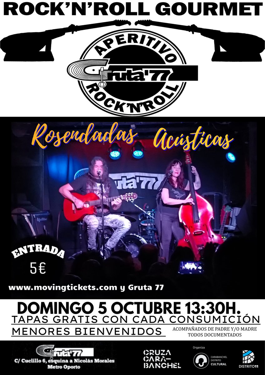 Atentos que el barrio está fetén:
Conciertos dentro de #CruzaCarabanchel2025
<a href="/Carabanchel_DC/">Carabanchel Distrito Cultural</a> 
-Poetas y Barrios, Carabenchel
- <a href="/RoniDiCapo/">Verónica Costilla (Roni Di Capo)</a> y #CastorHead
- #LosBrioles y #TheBankRobbers
- #RosendadasAcusticas

+ info.: gruta77.com