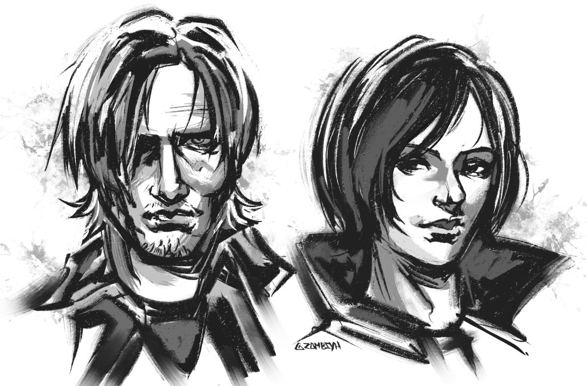 fun re6 aeon study of yoji shinkawa's art with a fudepen brush on krita ... what a thrill... 

#art #AEON #LeonKennedy #AdaWong #ResidentEvil #REBHFun