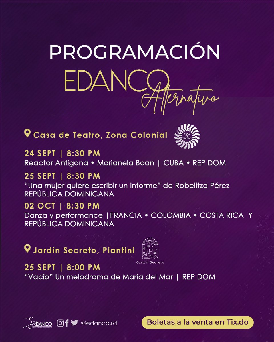 El festival también se vive con EDANCO ALTERNATIVO 💃🌟
En cada edición, EDANCO abre puertas al arte en lugares únicos que se convierten en escenario: museos 🖼️, salas de exposiciones, pequeños teatros 🎭, lobbies, jardines y hasta parques al aire libre 🌳🌙.