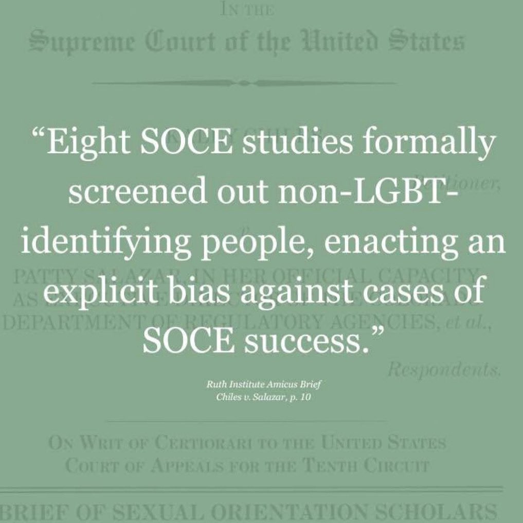 RuthInstitute's tweet image. Sexual orientation change efforts have been successful for individuals. These studies did not want to showcase that. #ChilesVSalazar #SupremeCourt #AmicusBrief