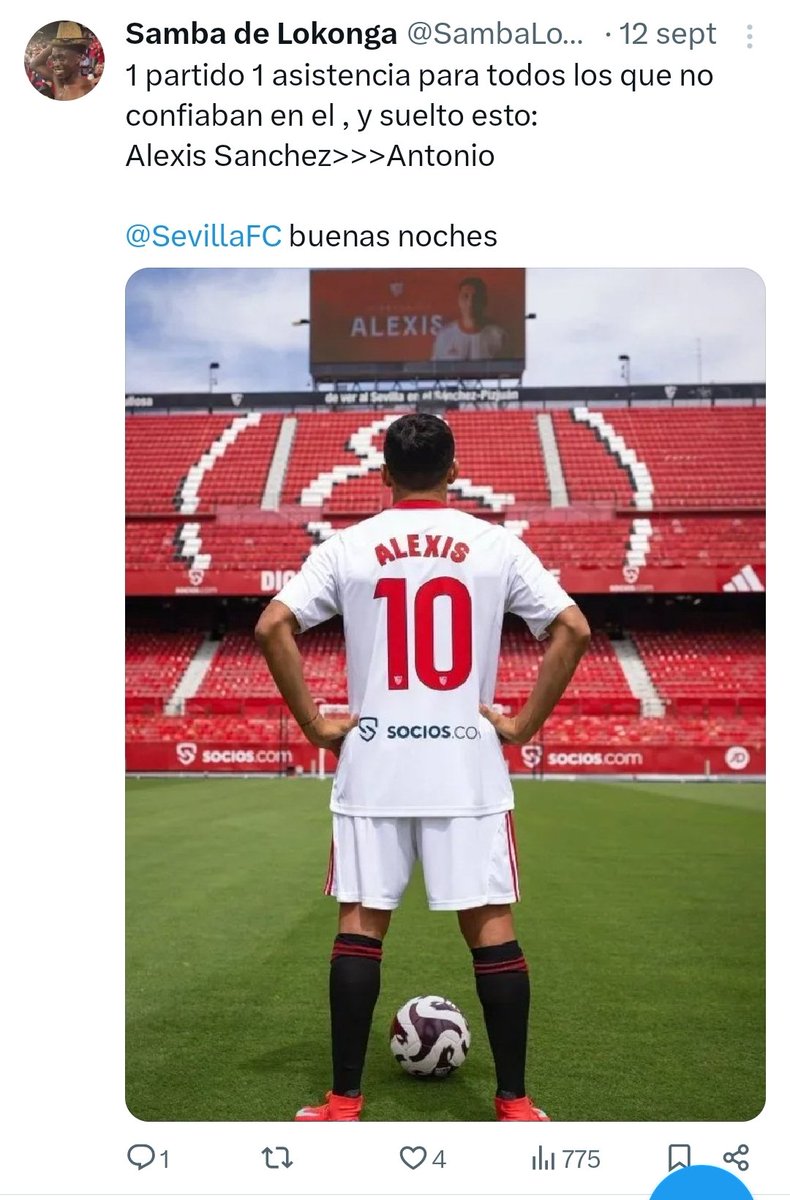 vengo a actualizar esto
1 asistencia 1 gol
Alexis Sanchez de la macarena&gt;&gt;&gt;Antonio de Triana
#Veterania