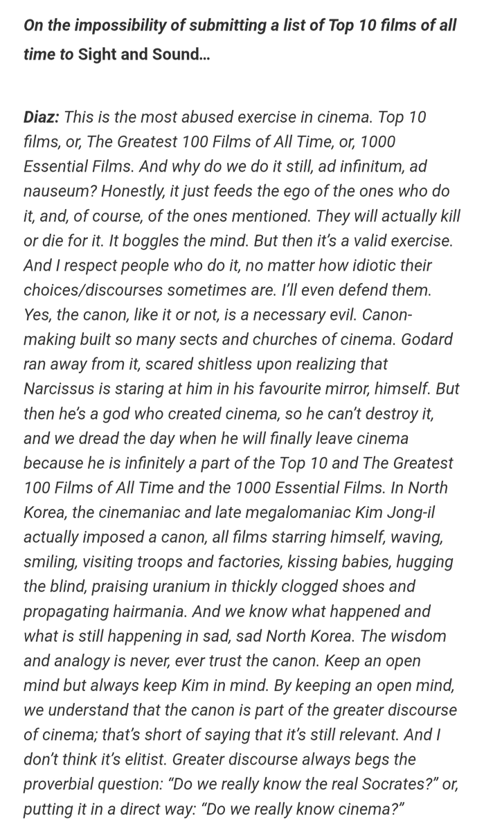 lav diaz on when you guys were doing top 10s last week
