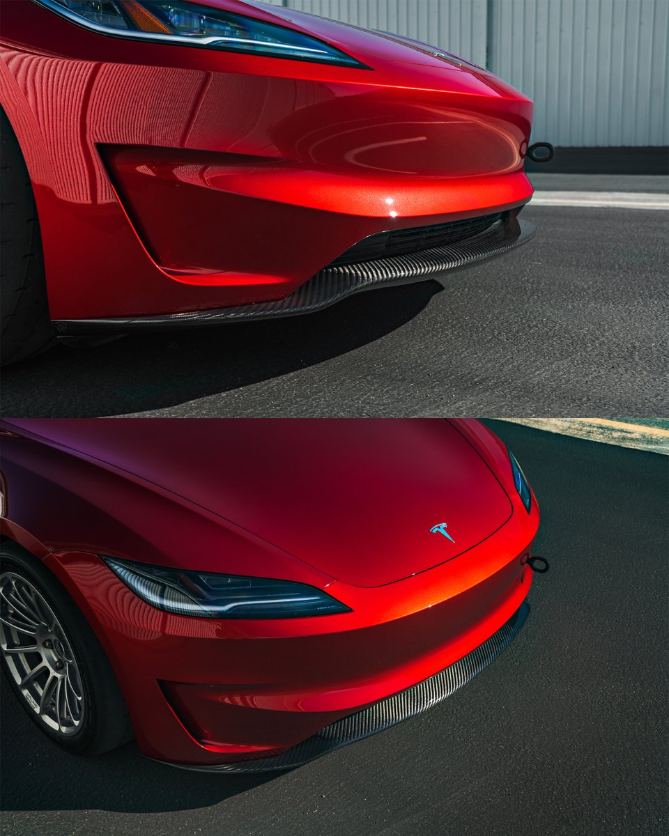 Give your 2024+ Tesla Model 3 Performance a clean, factory-plus front view with the Carbon Fiber Lip Cover. It replaces the plastic look on the lower front bumper with real carbon, delivering a sharper presence that pairs seamlessly with our aero kit while installing cleanly and