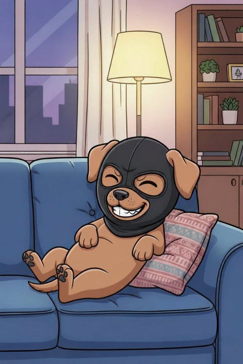 ski_puppy_base's tweet image. $SKIPUPPY lying on the couch after filling his tummy by eating jeets