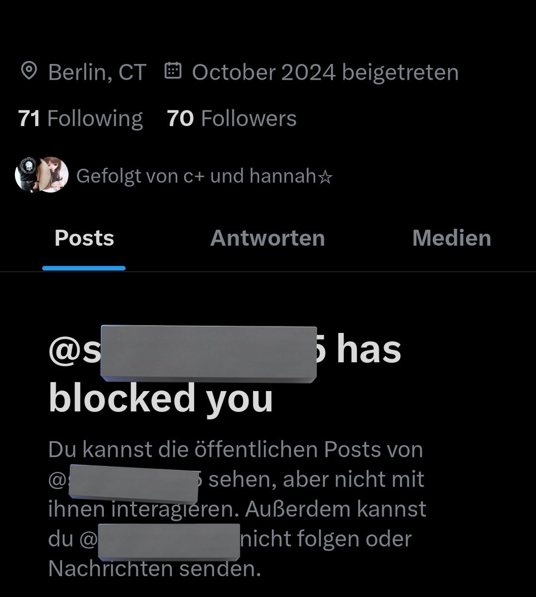 Warum bin ich von random accounts geblockt die ich noch nie geshen habe? 😭 ich bin kein big account der kontroverse takes postet. Was hab ich euch getan? 😭